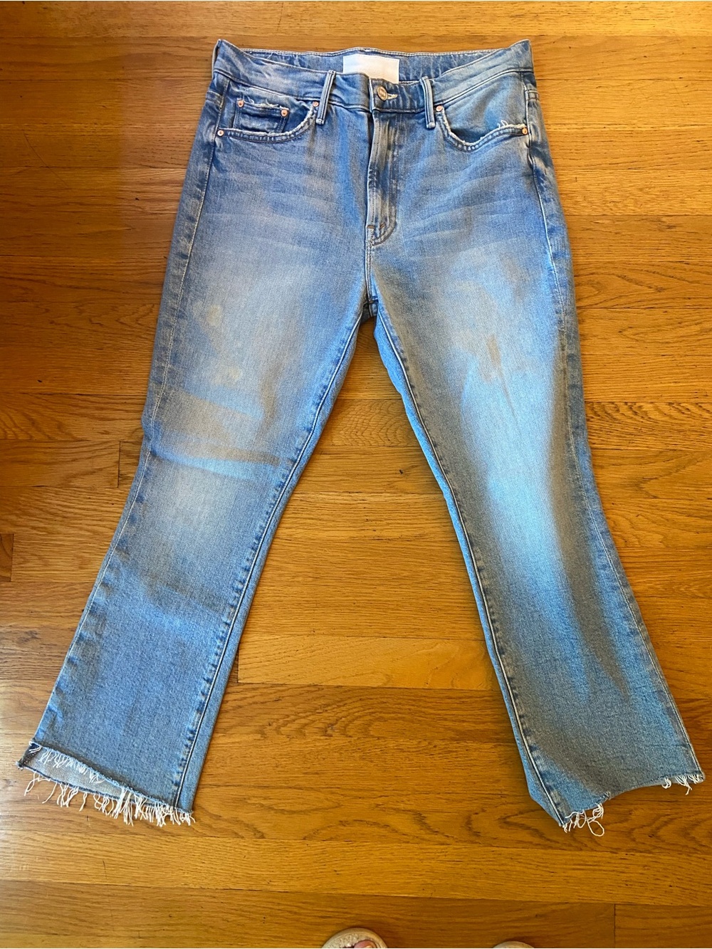MOTHER Light Blue Flare Jeans with Frayed Hem